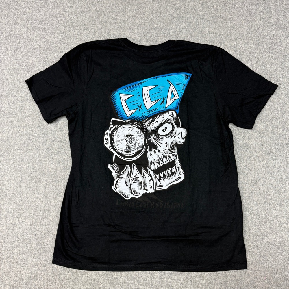 H-Street Graphic Skate T-Shirt Size Medium Black Skull Back Print USA Made